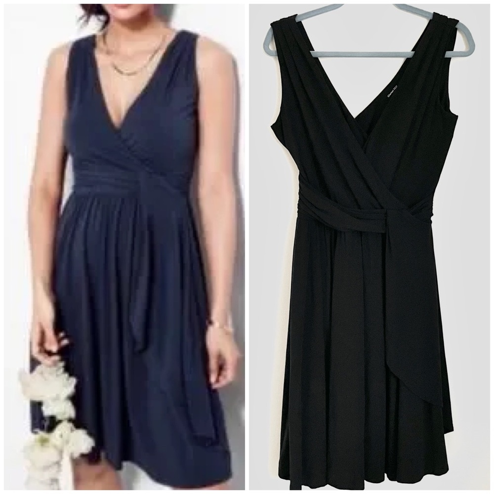 Garnet Hill Sleeveless Siren Faux Wrap Mini Dress in Black Size S EUC